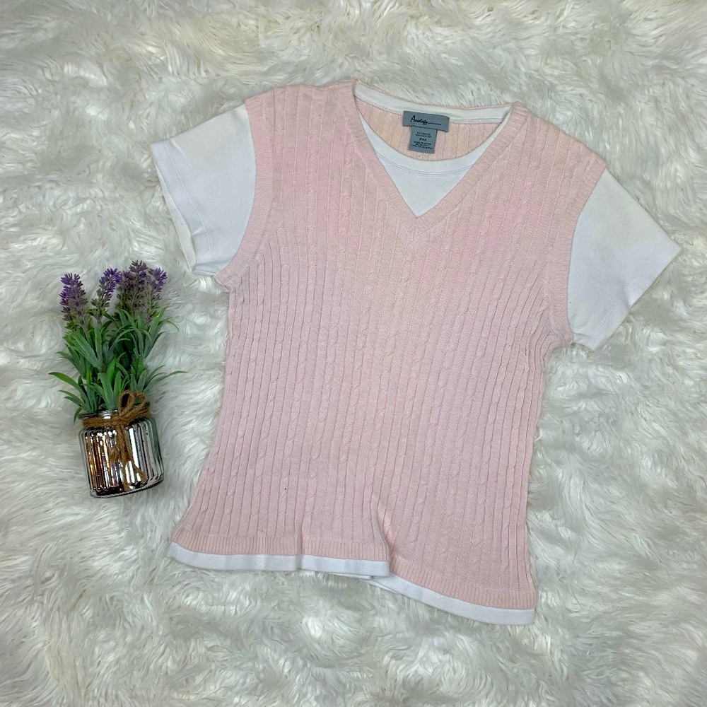 Vintage Sweet Prep Pink Analogy Ribbed Sweater-vest Top PM Petite Medium